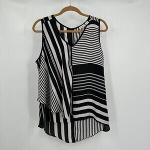 Cato Womens Top Size L Sleeveless Stripe Asymmetrical Bold‎ Modern Artsy Layered